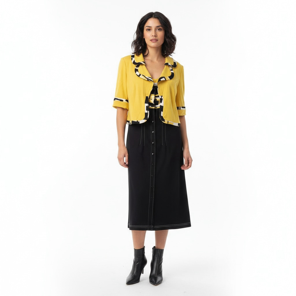 Joseph Ribkoff Yellow Black 2-Piece Dress Set Sz 8
